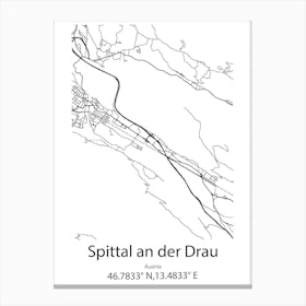 Spittal An Der Drau,Austria Minimalist Map Canvas Print