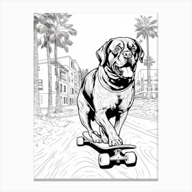 Rottweiler Dog Skateboarding Line Art 1 Canvas Print