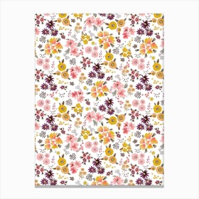 Little Flowers Mustard Coral Canvas Print