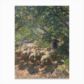 Vintage Shepherds In The Woods Canvas Print