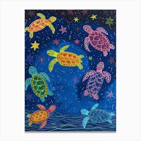 Sea Turtles In The Stars Crayon Drawing Canvas Print