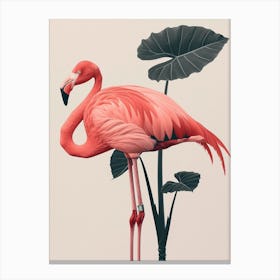 Chilean Flamingo Alocasia Elephant Ear Minimalist Illustration 3 Canvas Print