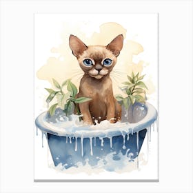 Burmese Cat In Bathtub Botanical Bathroom 1 Canvas Print