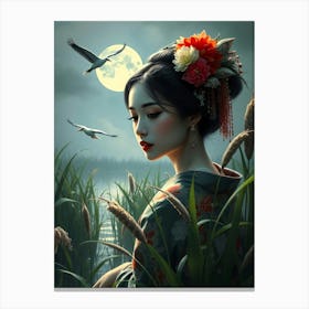 Geisha In Moor AT Full Moon Canvas Print