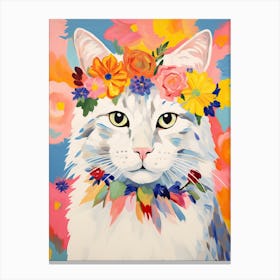 Turkish Angora Cat With A Flower Crown Painting Matisse Style 2 Canvas Print