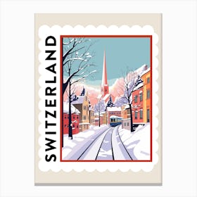 Retro Winter Stamp Poster Zurich Switzerland 3 Canvas Print
