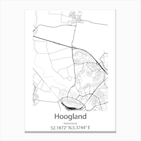 Hoogland,Netherlands Minimalist Map Canvas Print