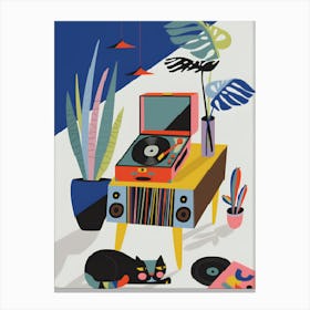 Cat And Record Player Canvas Print