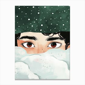 Boy Peeking Out Of The Snow Canvas Print