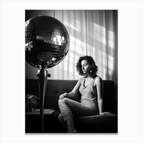 Disco Ball Woman Black And White Photography 0 Canvas Print