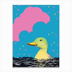 Blue Background Duckling Illustration Canvas Print