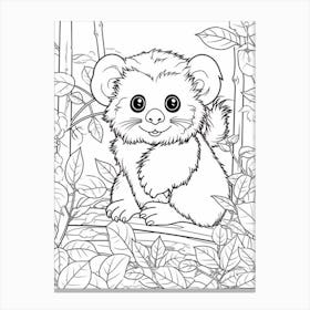 Line Art Jungle Animal Marmoset 1 Canvas Print