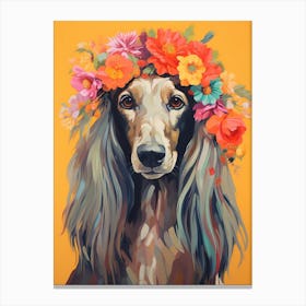 Afghan Hound Portrait With A Flower Crown, Matisse Painting Style 4 Canvas Print