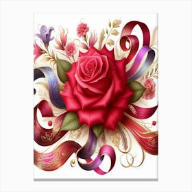 Red Rose With Ribbons 2 Canvas Print