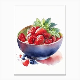 Bowl Of Strawberries, Fruit, Watercolour 1 Canvas Print
