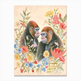 Folksy Floral Animal Drawing Gorilla 3 Canvas Print