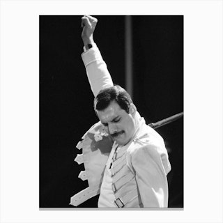 Freddie Mercury performing. Rock band Queen in concert at St James Park in Newcastle Canvas Print