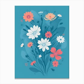 Beautiful Flowers Illustration Vertical Composition In Blue Tone 18 Canvas Print