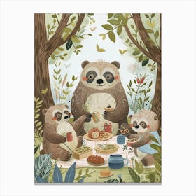 Sloth Bear Family Picnicking In The Woods Storybook Illustration 3 Canvas Print