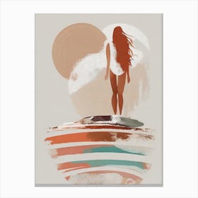 Long-Haired Woman Staring At The Waves - Abstract Minimal Boho Beach Canvas Print