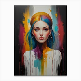 Girl With Colorful Hair 1 Canvas Print