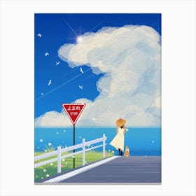 Minimal art Japanese Girl Walking On The Road Canvas Print