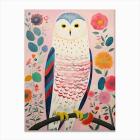 Pink Scandi Snowy Owl 4 Canvas Print