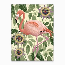 Andean Flamingo And Passionflowers Minimalist Illustration 1 Canvas Print