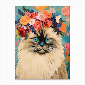 Himalayan Cat With A Flower Crown Painting Matisse Style Canvas Print