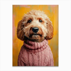 Goldendoodle In Pink Sweater 3 Canvas Print