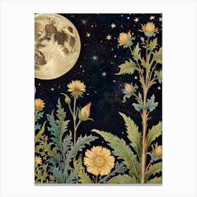 Moon And Flower 1 Style William Morris Canvas Print