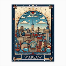 Warsaw, Poland, Tarot Card Travel  Line Art 3 Canvas Print