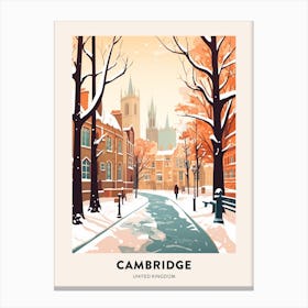 Vintage Winter Travel Poster Cambridge United Kingdom 2 Canvas Print