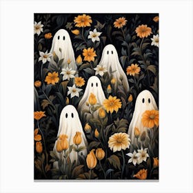 Cute Bedsheet Ghost, Botanical Halloween Watercolour 144 Canvas Print