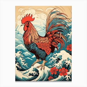 Rooster Animal Drawing In The Style Of Ukiyo E 2 Canvas Print
