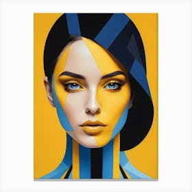 Geometric Woman Portrait Pop Art Fashion Yellow (1) Canvas Print