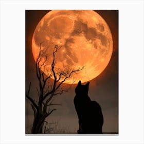 Cat Watching The Moon Canvas Print