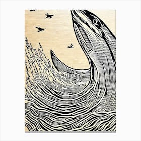 Great White Shark Linocut Canvas Print