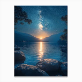 Night Sky Over Lake 11 Canvas Print