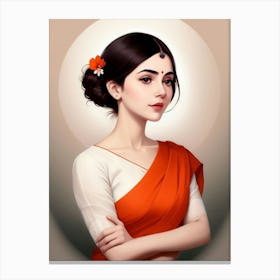 Indian Woman In Orange Sari Canvas Print