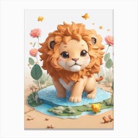 Dreamshaper V7 An Adorable Cute Little Lion Playing In The Mud 1 Canvas Print