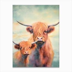Dreamy Cloudy Highland Cows 1 Canvas Print