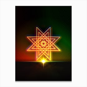 Neon Geometric Glyph in Watermelon Green and Red on Black n.0094 Canvas Print