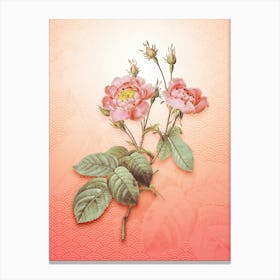 Anemone Centuries Rose Vintage Botanical in Peach Fuzz Seigaiha Wave Pattern n.0334 Canvas Print