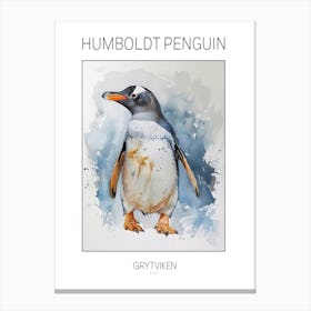 Humboldt Penguin Grytviken Watercolour Painting 4 Poster Canvas Print