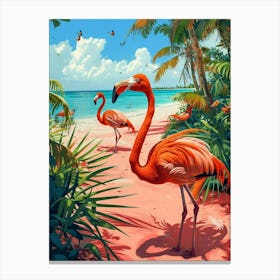 Greater Flamingo Pink Sand Beach Bahamas Tropical Illustration 5 Canvas Print