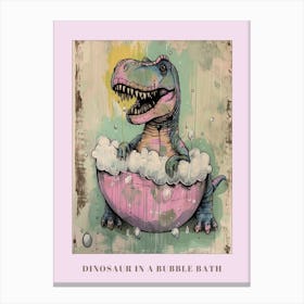 Dinosaur In The Bubble Bath Pastel Pink Abstract Illustration 3 Poster Canvas Print