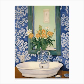 Bathroom Vanity Painting With A Daffodil Bouquet 3 Canvas Print
