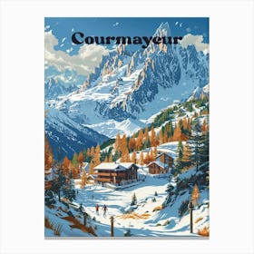 Courmayeur Italy Snowy Art Illustration Canvas Print