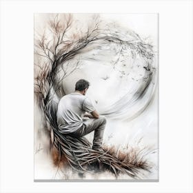 Man Sitting On A Tree Canvas Print